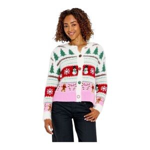 NWT 33 Degrees Women's Holiday Icons Festive Graphic Cardigan- XXS